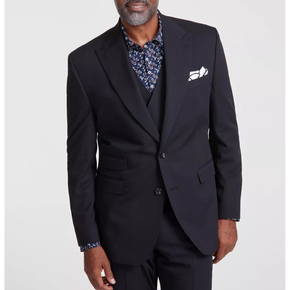Tayion Mens Classic fit 2-pc Suit Jacket Blazer 44S Black Solid pants 36W 30L